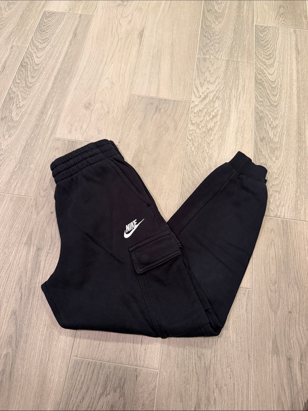 Nike Kids Black Cargo Sweatpants with White Swoosh Size M
